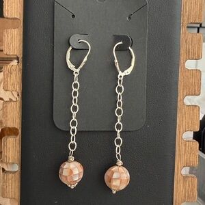 Dangle Earrings, Silver with Champagne Beads